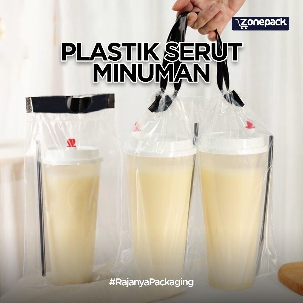 Kantong Kresek Gelas Minuman 1 Cup 2 Cup | Plastik Serut Minuman PE Cup Bening | Kantong Tenteng Ser