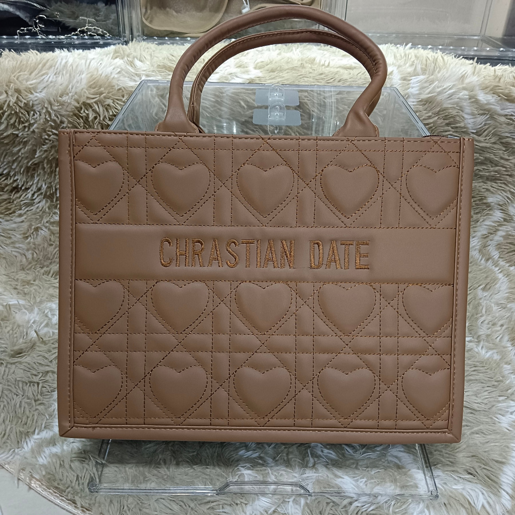 Tas Impor Fashion - Tas Kotak Size Besar Bahan Kulit Motif Love Coklat - XC047XL