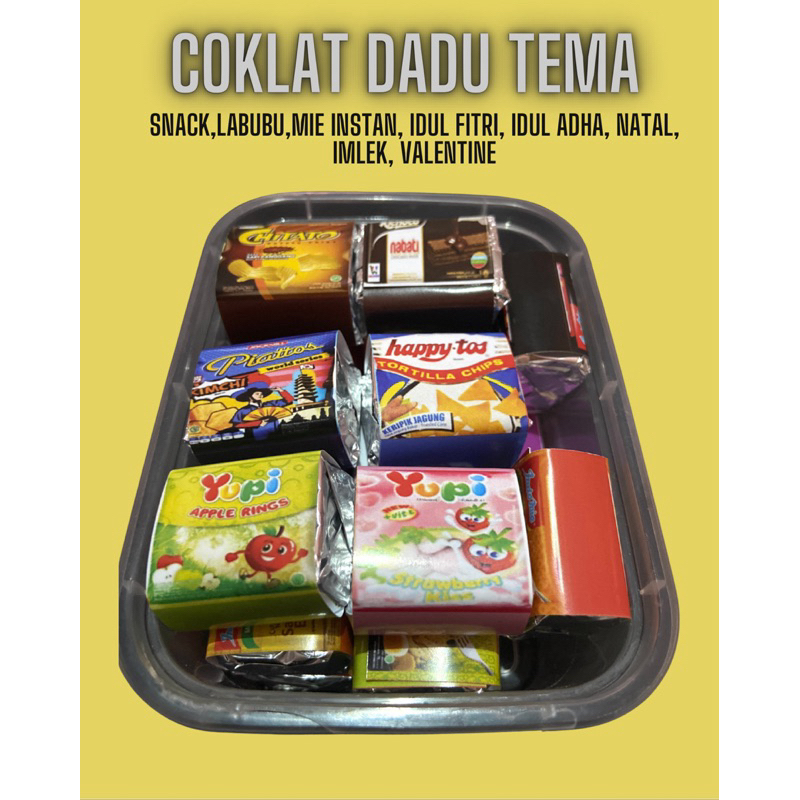 

COKLAT DADU SNACK COKLAT DADU KARAKTER( ORDER MINIMAL 10 PCS) ISIAN SELAI ENAK MURAH MERIAH PREMIUM COKLAT