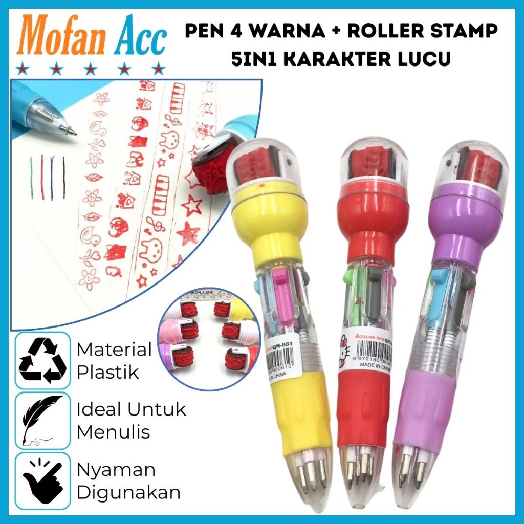 

Pulpen 4 Warna + Roller Stamp / Pen 5in1 Multicolor / Pulpen Mekanik Bergambar Lucu / Ballpoint Perlengkapan Menulis Warna-Warni Pena 0.5mm / Bolpen Karakter Bentuk Lucu / Peralatan Anak Sekolah Kantor Praktis