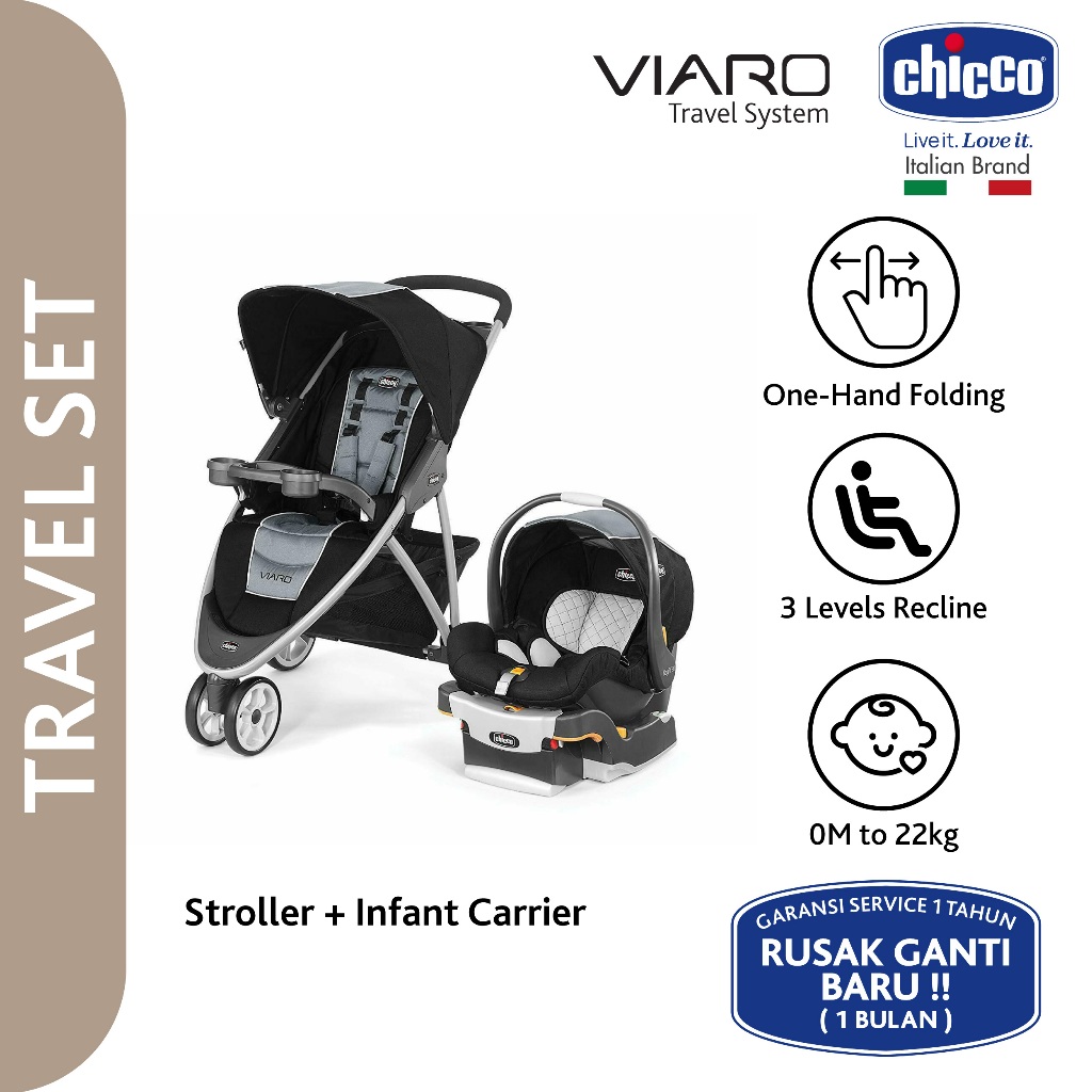 CHICCO Viaro Techna Travel System Stroller & Car Seat kereta dorong & tempat tidur bayi di mobil