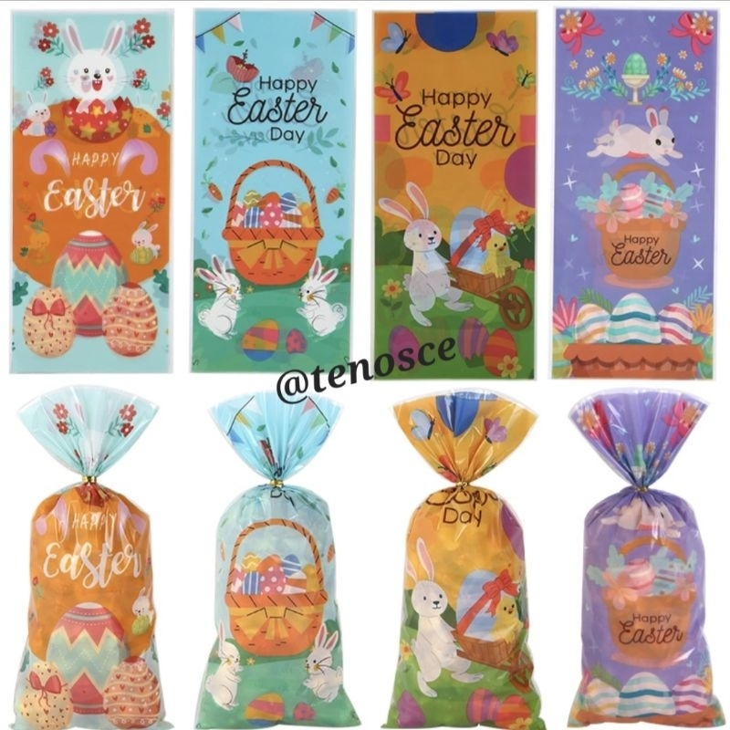 

50pcs Kantong Plastik + Kawat Happy Easter Day Bunny Egg Snack Souvenir Kado Hadiah