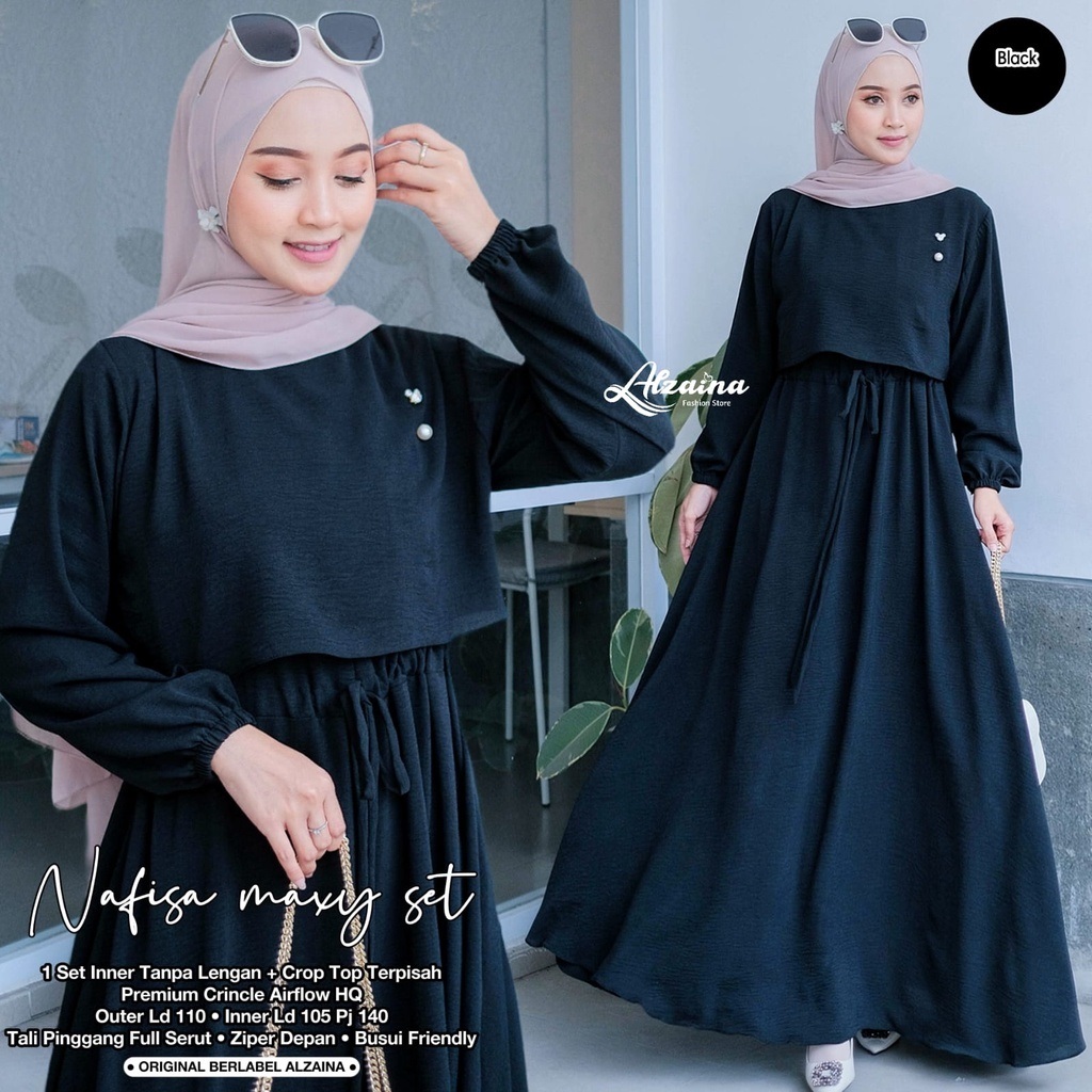 BEST SELLER Gamis Hitam Simpel set 2 in one inner outer gamis remaja black kondangan dewasa polos