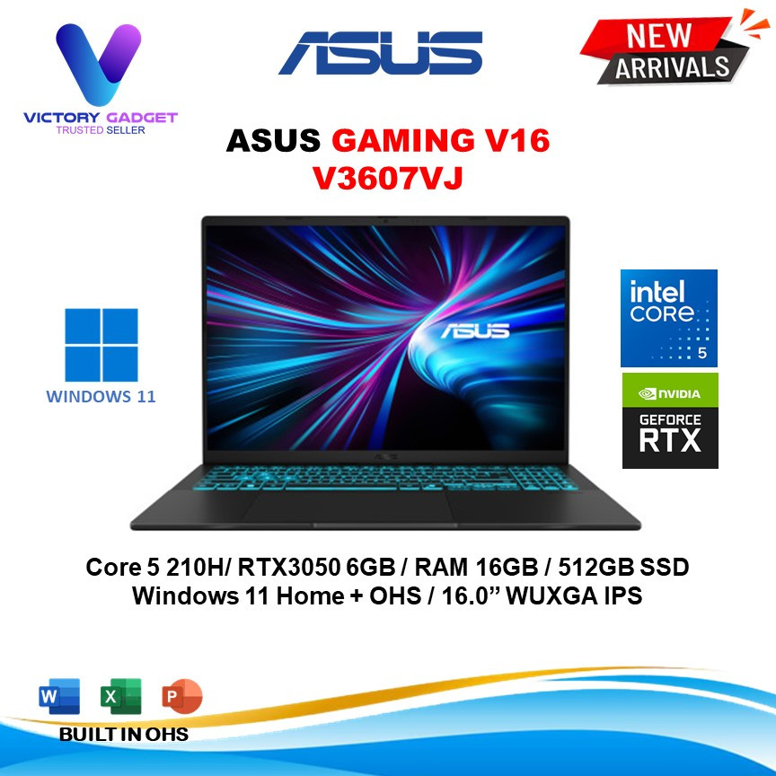 ASUS Gaming V16 V3607VJ RTX3050 6GB Core 5 210H Ram 16GB 512GB SSD W11 OHS 16.0Wuxga 144Hz