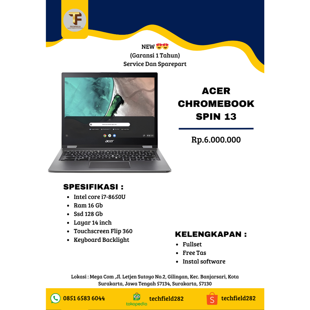 ACER CHROMEBOOK SPIN 13-I7-8650U-16/128-TOUCHSCREEN FLIP 360