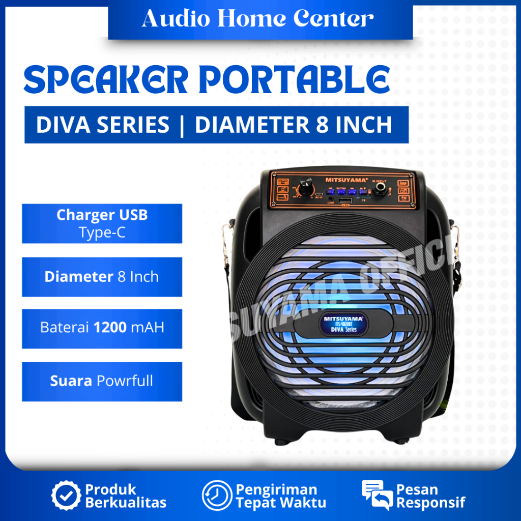 SPEAKER PORTABLE MITSUYAMA DIVA SERIES FULL BASS 8 INCH SPEAKER BLUETOOTH SPEAKER KARAOKE JUMBO