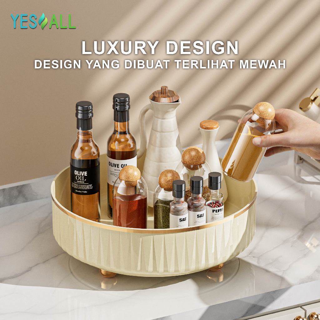 Viral  Yesall Rak Putar Ivory - Kotak Penyimpanan Rack Kosmetik Wadah Buah Bumbu Dapur Estetik