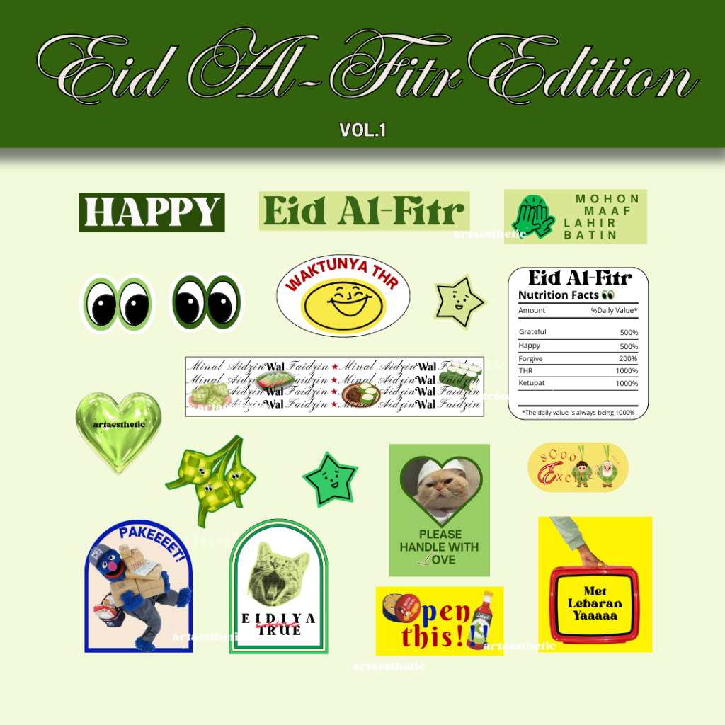 

[vol.2] Sticker Sheet | Eid Al-Fitr Sticker | Stiker Hari Raya Idul Fitri by artaesthetic