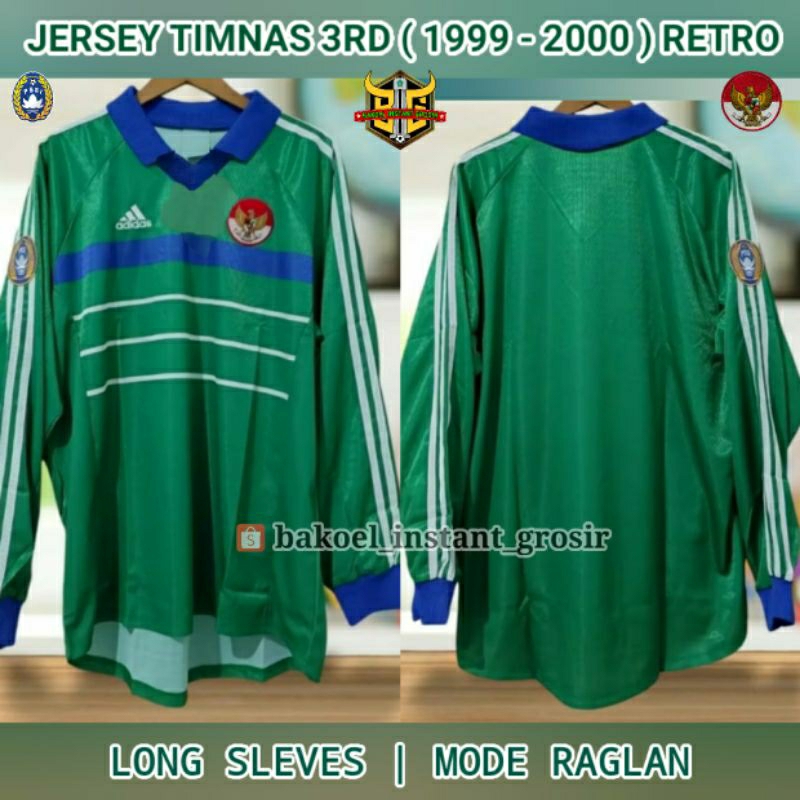 Jersey TIMNAS Indonesia THIRD Era 1999 / 2000 Hijau LENGAN PANJANG 3rd RETRO Full PRINTING atau BORD