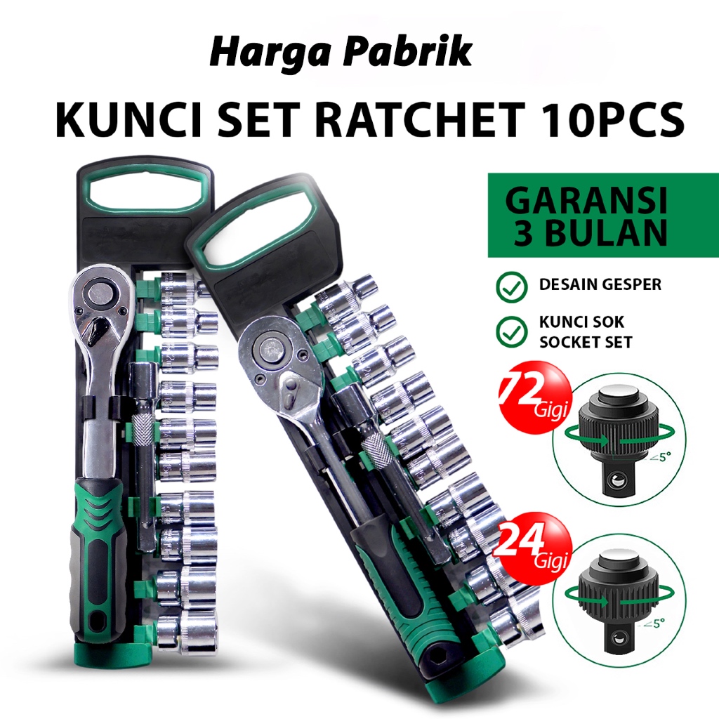 FEIBAO Set Kunci Shock 10 pcs Ukuran 4mm24mm 1/2 1/4 3/8 Inch Kunci Sok Praktis Mudah Dibawa