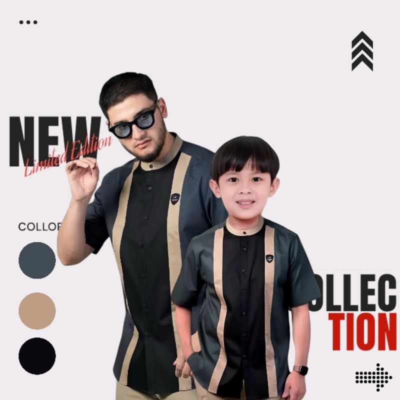 Baju koko nuaiman lengan pendek couple ayah dan anak sarimbit koko hitam