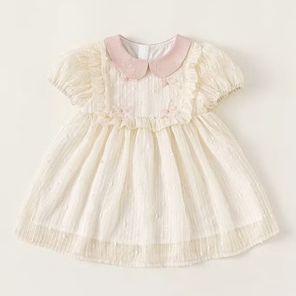 LaRubi - Dress Classic Kerah pink lengan pendek anak bayi perempuan 12 18 24 bulan 1 2 3 tahun gaun 