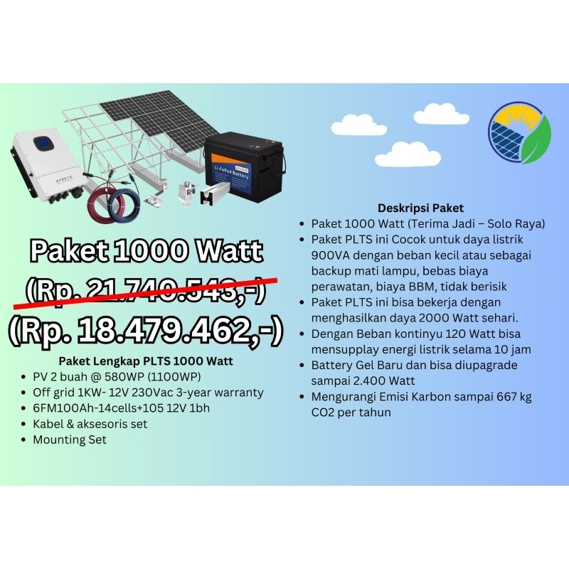 Paket PLTS Residensial 1000 Watt
