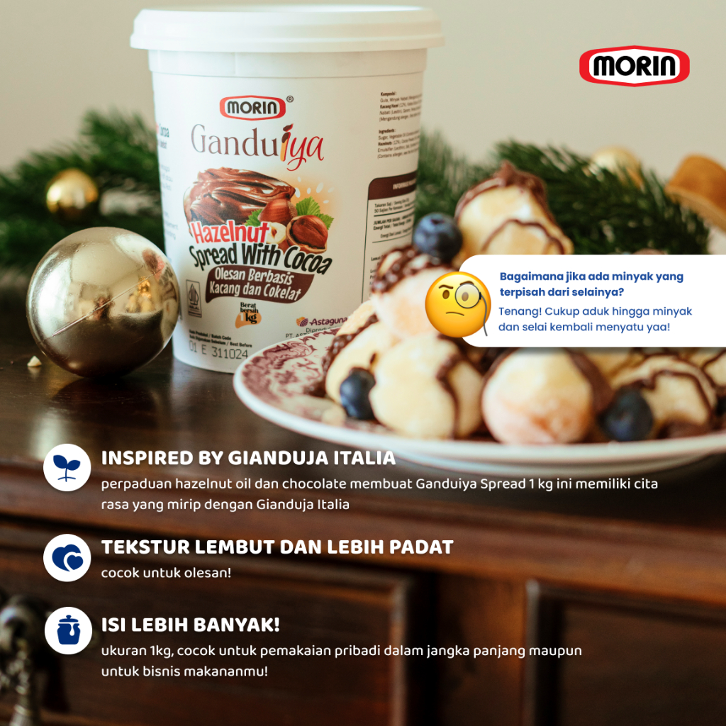 

QH Morin Ganduiya Selai Coklat Hazelnut 1 Kg Tekstur Lembut