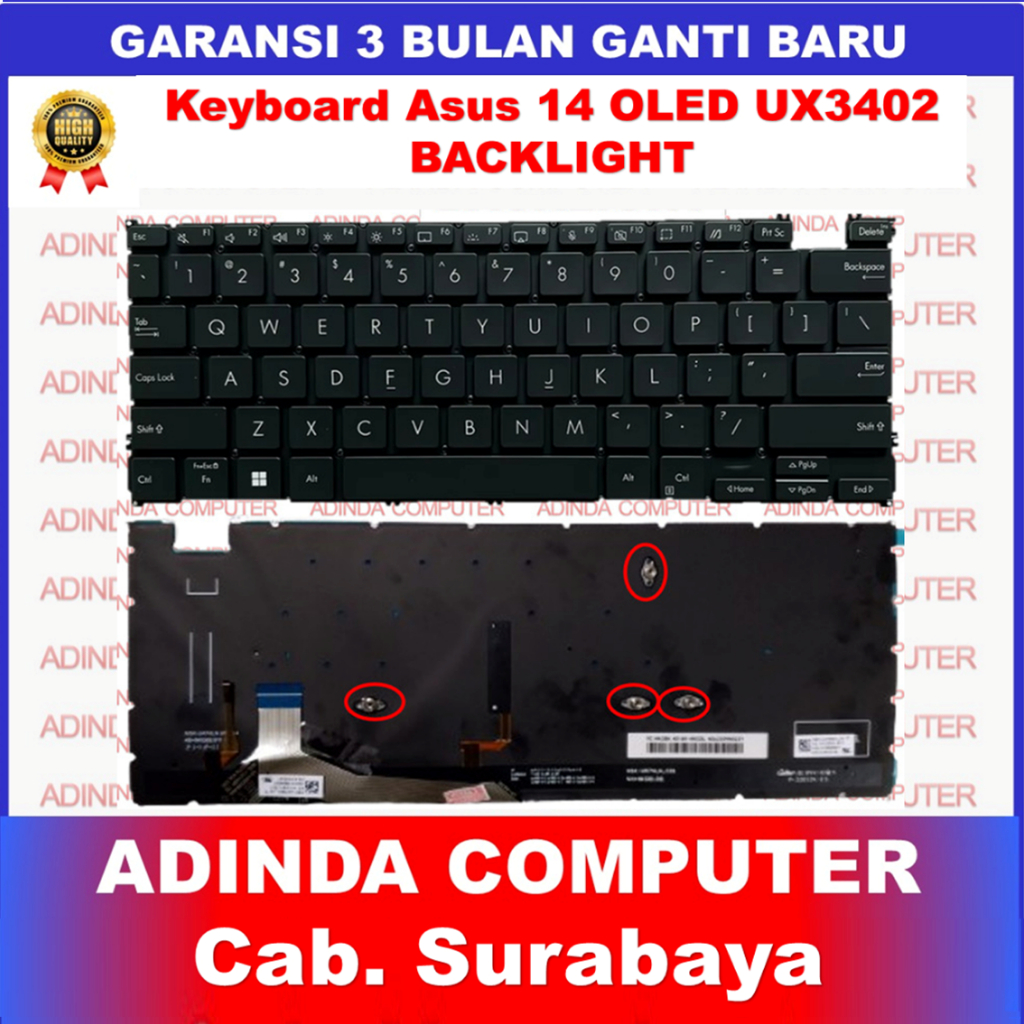 Keyboard Asus Zenbook 14 OLED UX3402 UM3402ZA UM3402YA Small Enter Backlight