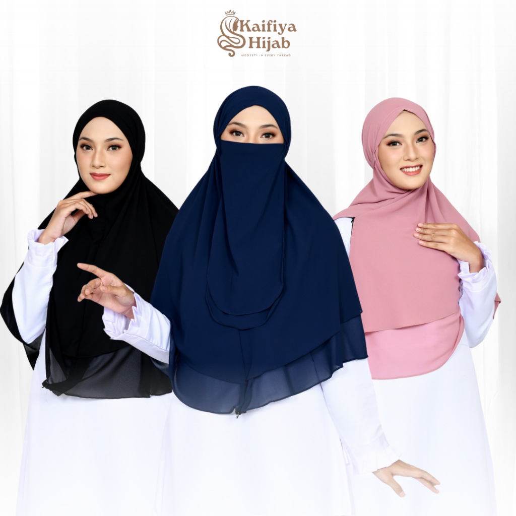 Jilbab Instan Bergo Khimar Syari Hijab Azzahra Zipper Free Cadar Eshal 2 Layer Babydoll Premium