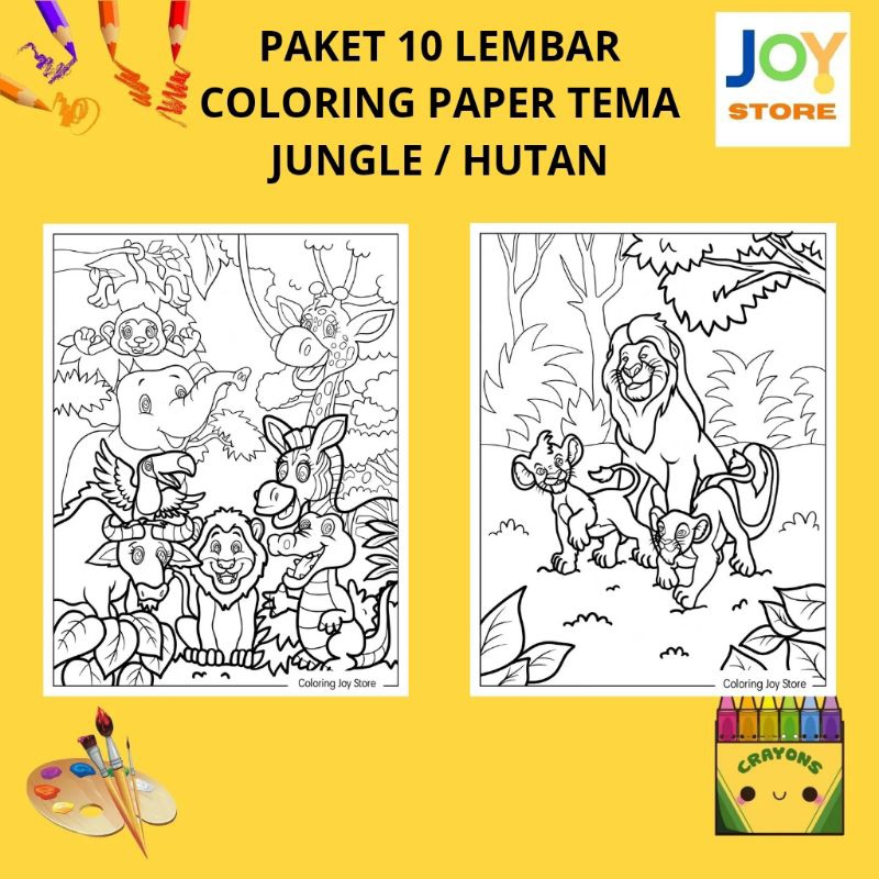 

PAKET 10 Lembar Kertas Gambar Mewarnai Tema Jungle / Hutan Hewan Liar Ukuran A4 150 gsm - Coloring Paper 015