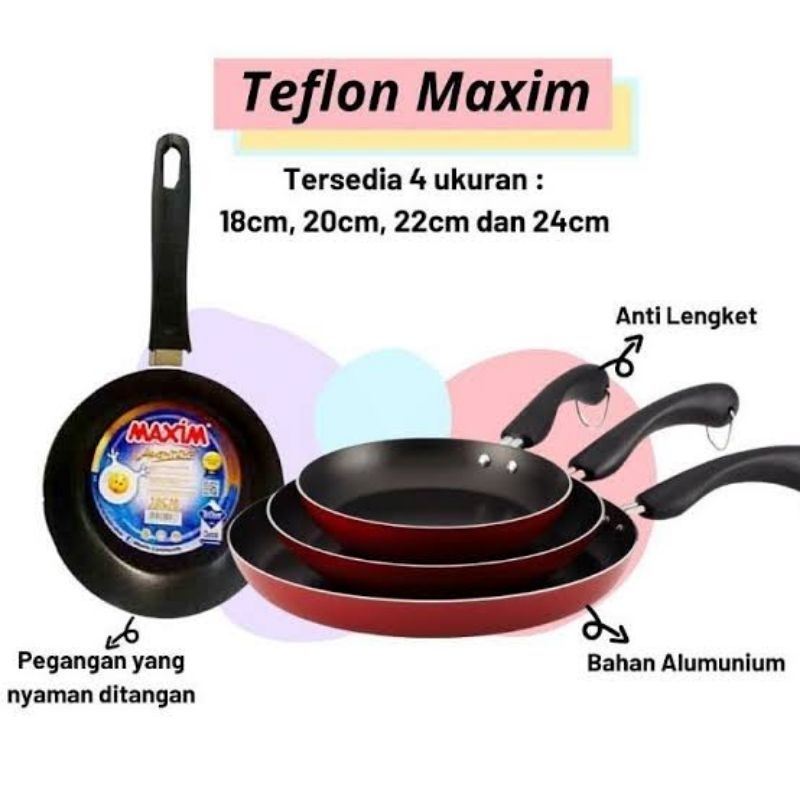 Fry Pan Maxim, Teflon Penggoreng , Wajan Valentino Ukuran 18 20 22 24. Frypan bulat
