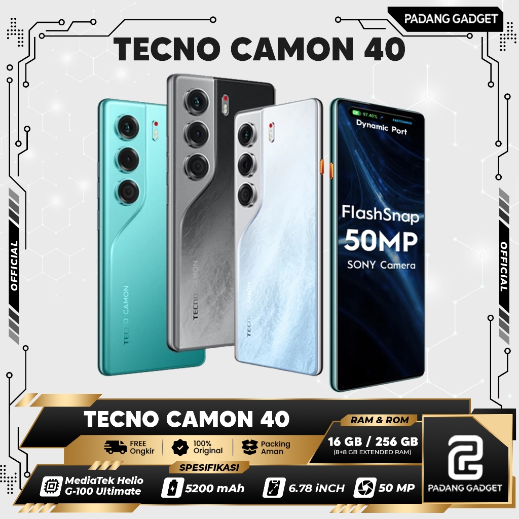 TECNO CAMON 40 NFC RAM 8/256GB & 8/128GB | HP Original kamera Jernih 50 MP | Amoled Display 120 Hz
