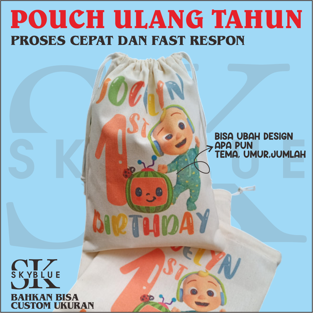 

Full Print 1 sisi Goodie Bag Pouch Serut Belacu Tas Ulang Tahun custom ukuran 25x30