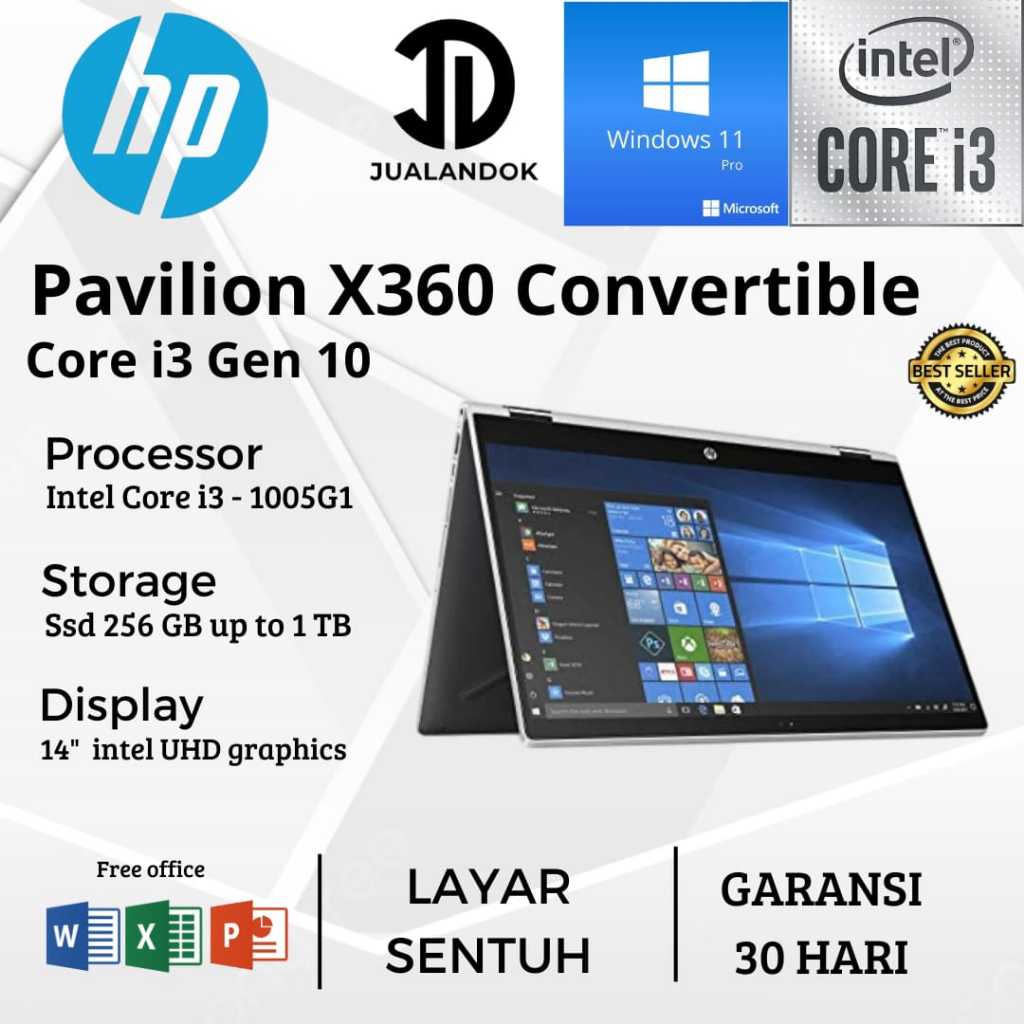 Laptop HP Pavilion X360 Convertible Core i3 Gen 10 - RAM 8GB - SSD 1TB -14 inch - TouchScreen - Wind