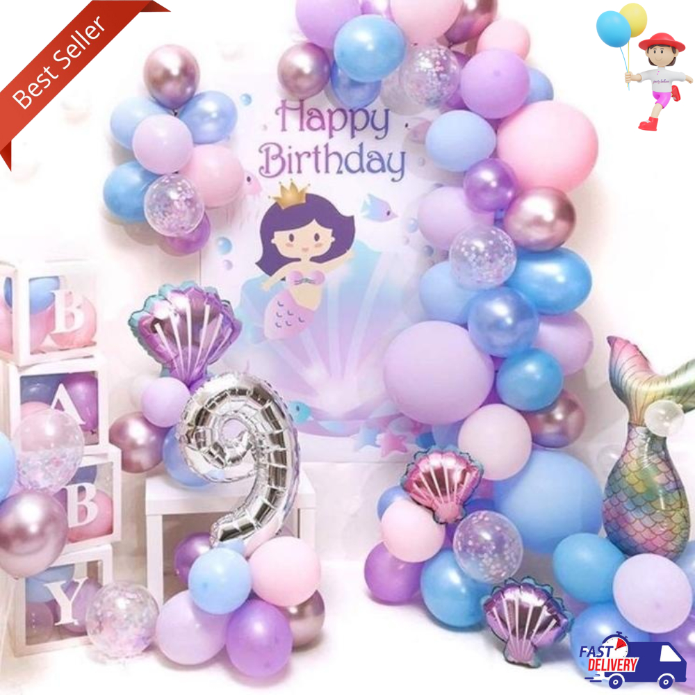 Set Dekorasi 137 pcs Putri Duyung Balon Bawah Air Balon Ekor Garland Dekorasi Pesta Ulang Tahun Balo