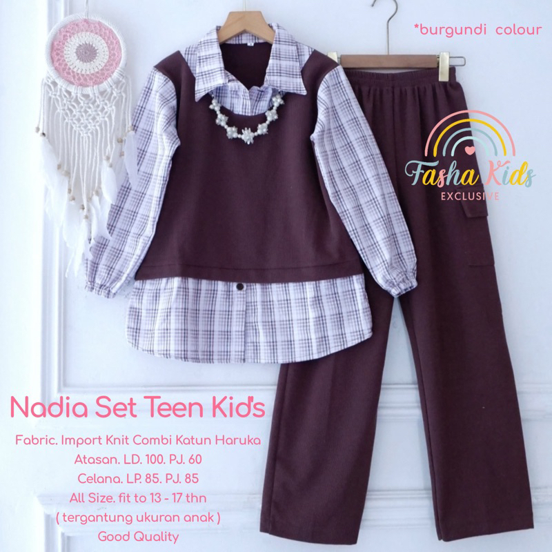 Ninand.id Nadia Set Vilona Suuka setelan celana knit kaos combed by FASHA KIDS ||  usia 7-12 th 12-1
