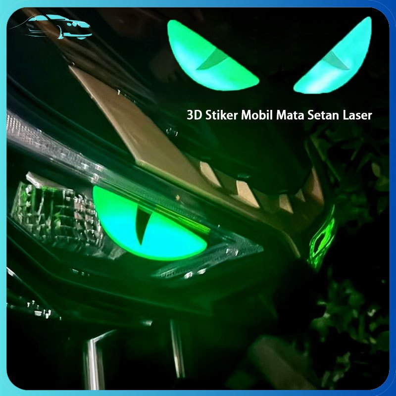 3D Stiker Mobil Mata Setan LaserBercahaya Warna-Warni Refleksi Depan Mobil / Stiker Reflektif Lumino