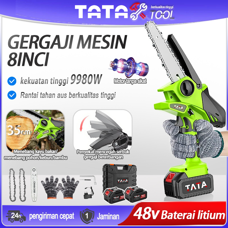 TATACODMesin Chainsaw 4/6/8 Inch Cordless Chainsaw 36V Gergaji Baterai Gergaji Rantai Elektrik Mini
