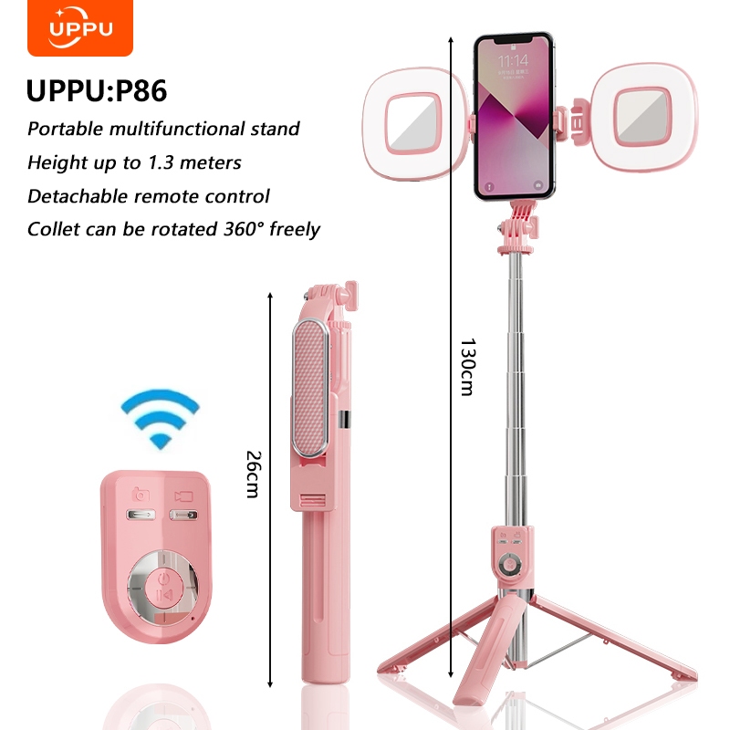 UPPU P86 130CM Selfie Stick Tripod Tongsis Konten Kreator Remote Control Bluetooth 7 Tombol Tripod M