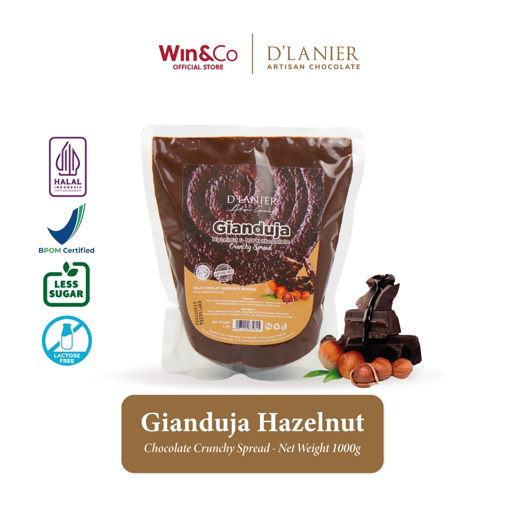 

D'Lanier Gianduja Crunchy Spread Selai Cokelat Hazelnut Renyah - 1 kg