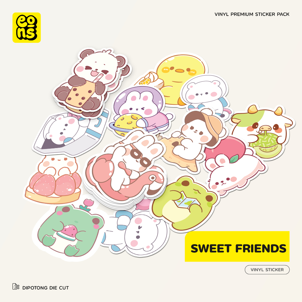 

Sticker SWEET FRIENDS Bahan Vinyl Waterproof Doff - Stiker Laptop Diary Notebook Journal Koper