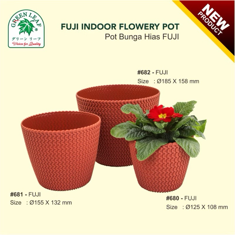 Pot Bunga Fujii Indoor Green Leaf / Pot Bunga Dalam Ruangan Minimalis Green Leaf