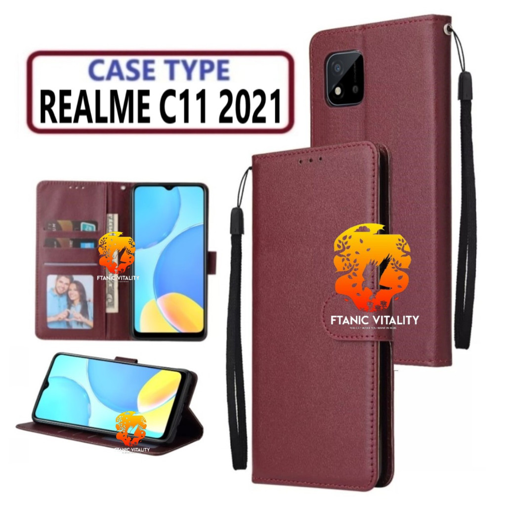 FLIP LEATHER CASING REALME C11 2021 CASE KULIT FLIP WALLET LEATHER DOMPET KULIT PREMIUM SARUNG BUKA 