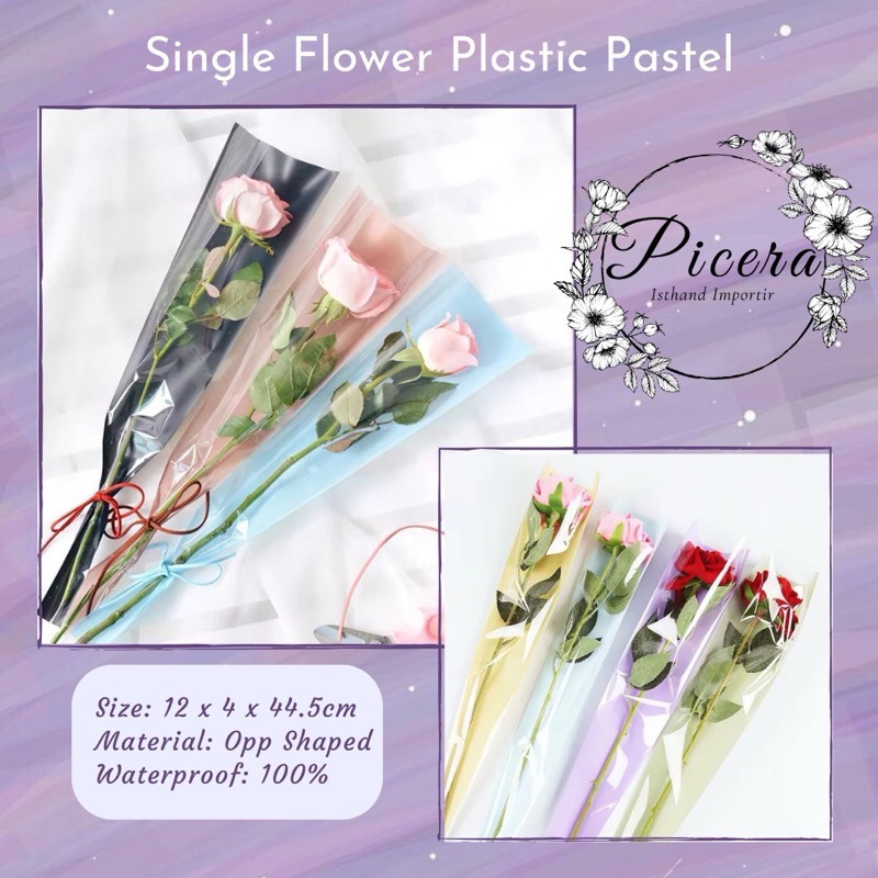 

Single Flower Plastic Wrapping Paper Solid Pastel Cellophane Waterproof Kertas Bungkus Pembungkus Bouquet Tangkai Bunga Satuan Anti Air