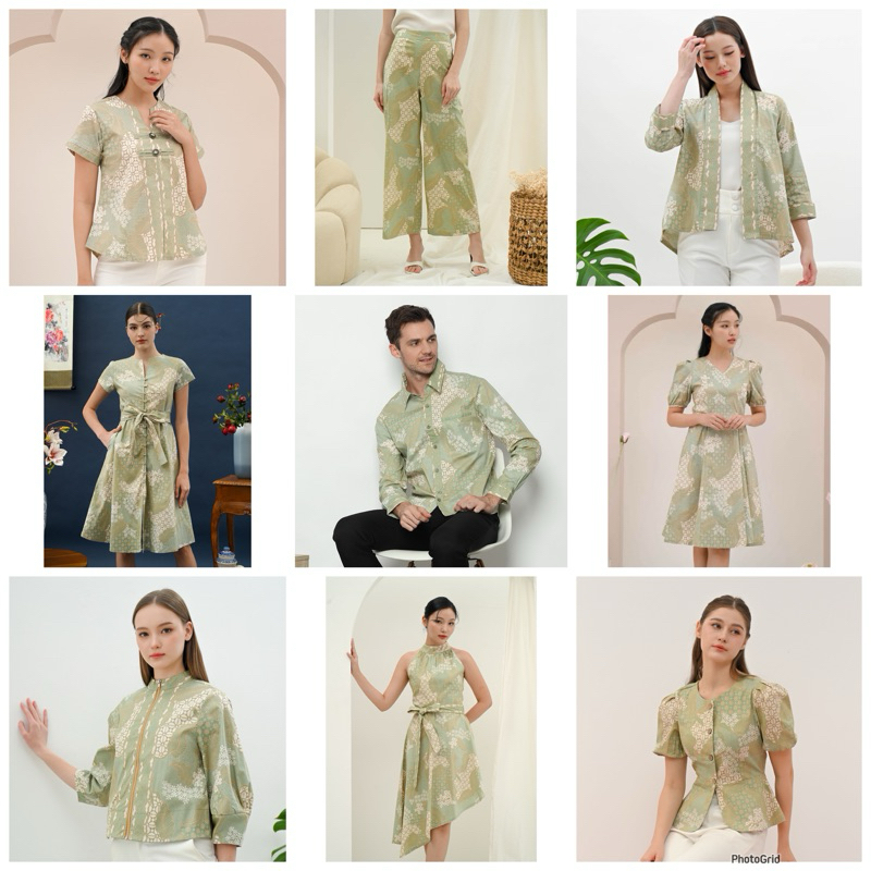 Penawaran Terbatas! Couple Batik Wanita Pria Hijau Pastel / Sarimbit Keluarga Batik Seragam Sage /
