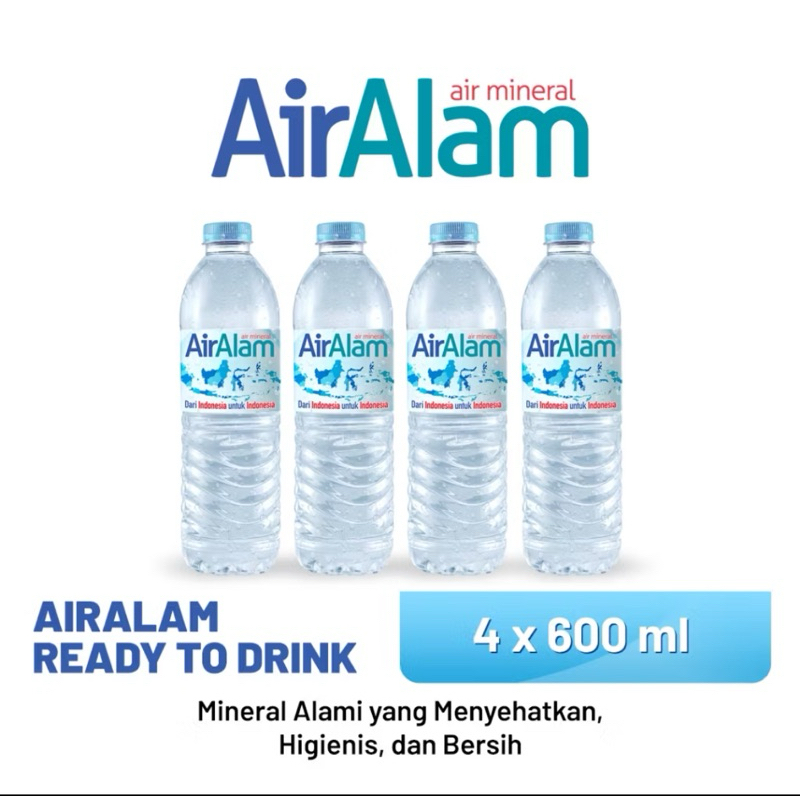 

4 Botol AirAlam Ready To Drink 600 ML. 100% BARU BERSEGEL LANGSUNG DARI ALAM.