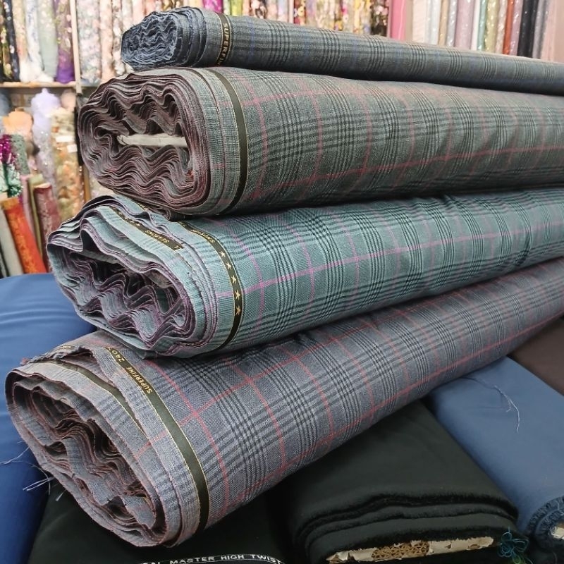 kain Semi wool Kotak / Kain Semi wool premium/Semi wool motif Kotak per 25 cm