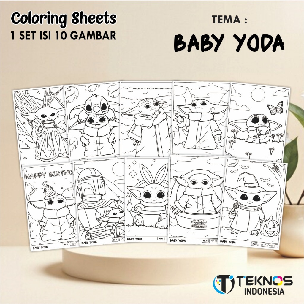 

[TEMA BABY YODA] KERTAS GAMBAR UNTUK ANAK - LEMBAR MEWARNAI ANAK 1 SET ISI 10 LEMBAR GAMBAR A4