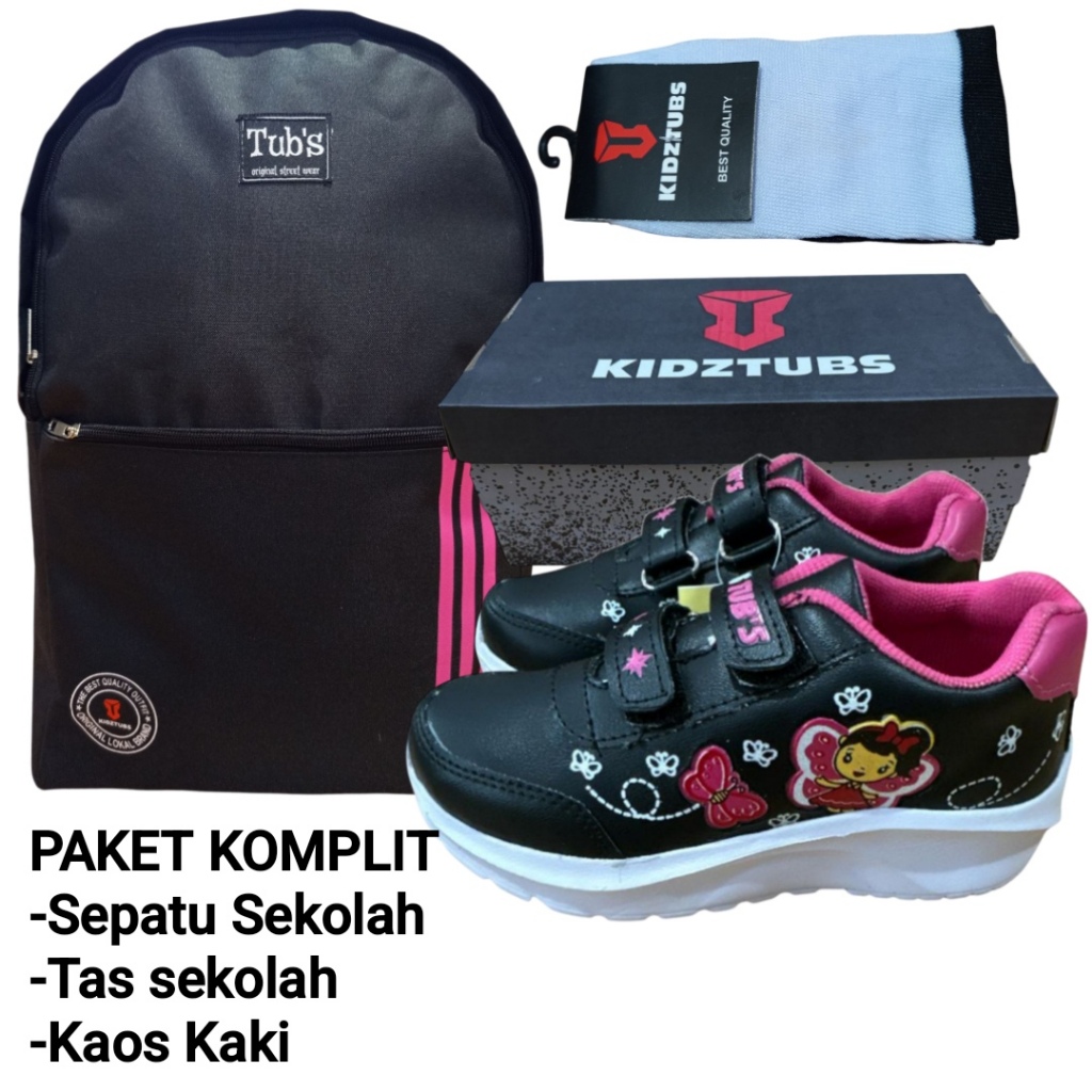 KIDZTUBS Sepatu Sekolah Anak Paket Komplit Sepatu Sekolah + Tas Sekolah + Kaos Kaki TUBS1013032825
