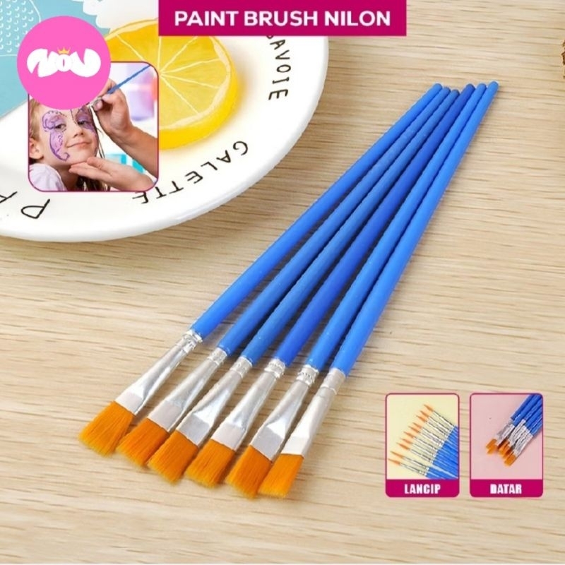 

Kuas Lukis Cat Air Paint Brush Nilon Ujung Pointed dan Flat / Kuas Kecil Lancip Datar Art Brush Cat Minyak Akrilik ❤️