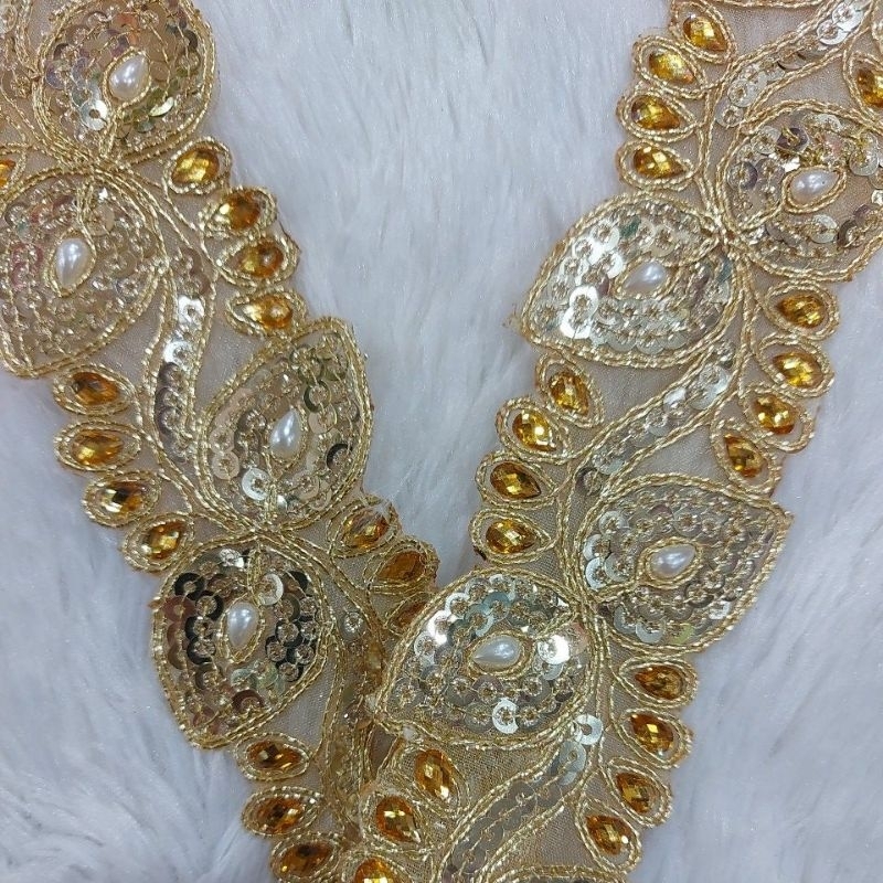 Renda India Gold Payet MEWAH Lebar 5cm