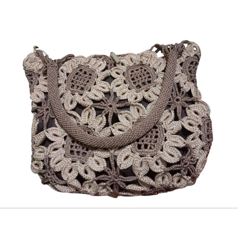 Tas Rajut Motif Bunga Cantik
