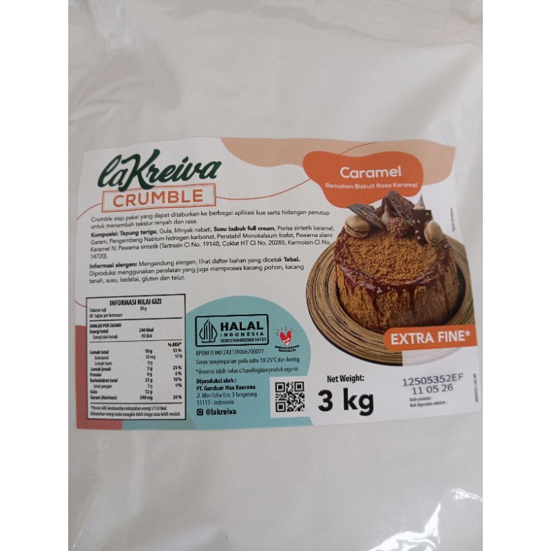 

la kreiva crumble halus caramel | crumble extra fine rasa karamel | remahan biskuit halus rasa karamel 250g