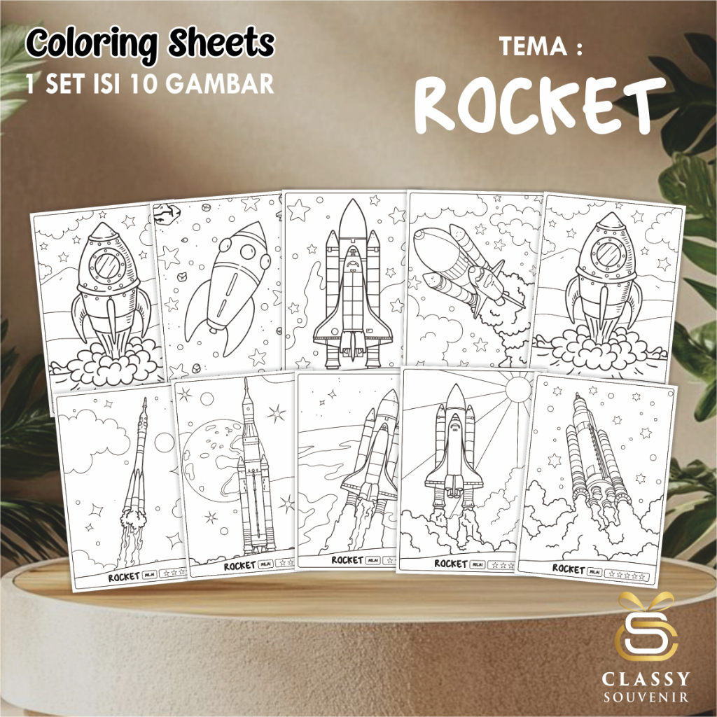 

LEMBAR GAMBAR MEWARNAI ANIMASI ANAK - KERTAS MEWARNAI ANAK 1 SET ISI 10 LEMBAR GAMBAR - COLORING SHEETS FOR KIDS- ROCKET