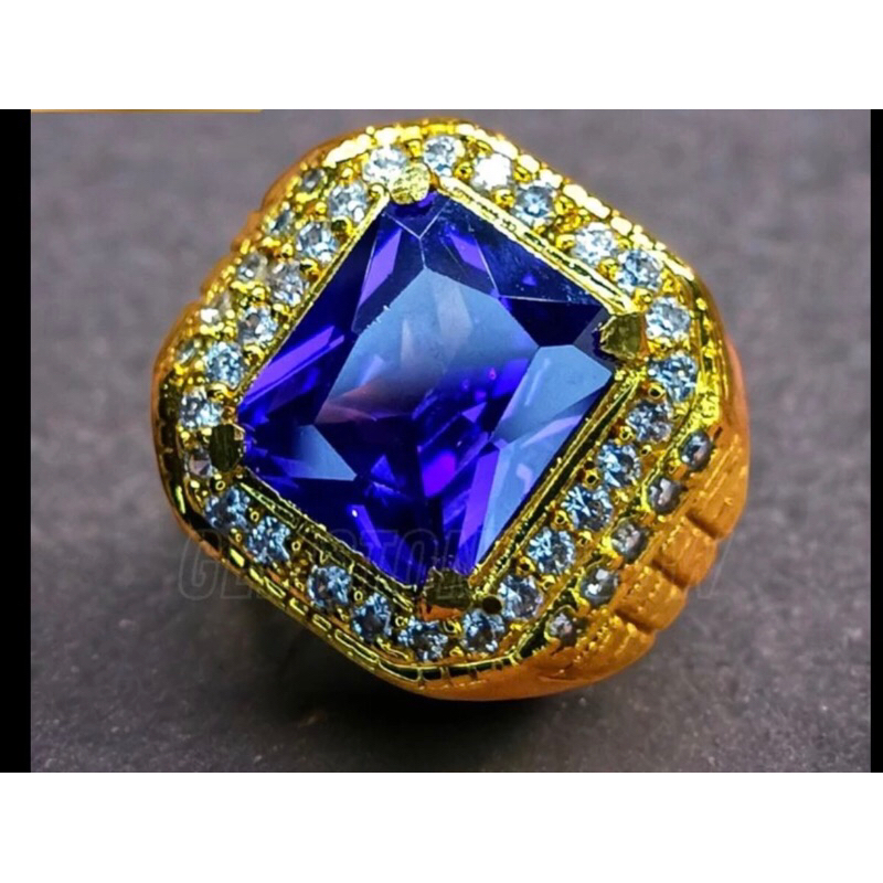 CINCIN PRIA PERMATA AMETHYST CUTTING OCTAGON KOTAK RING MICROSET SUPER MEWAH