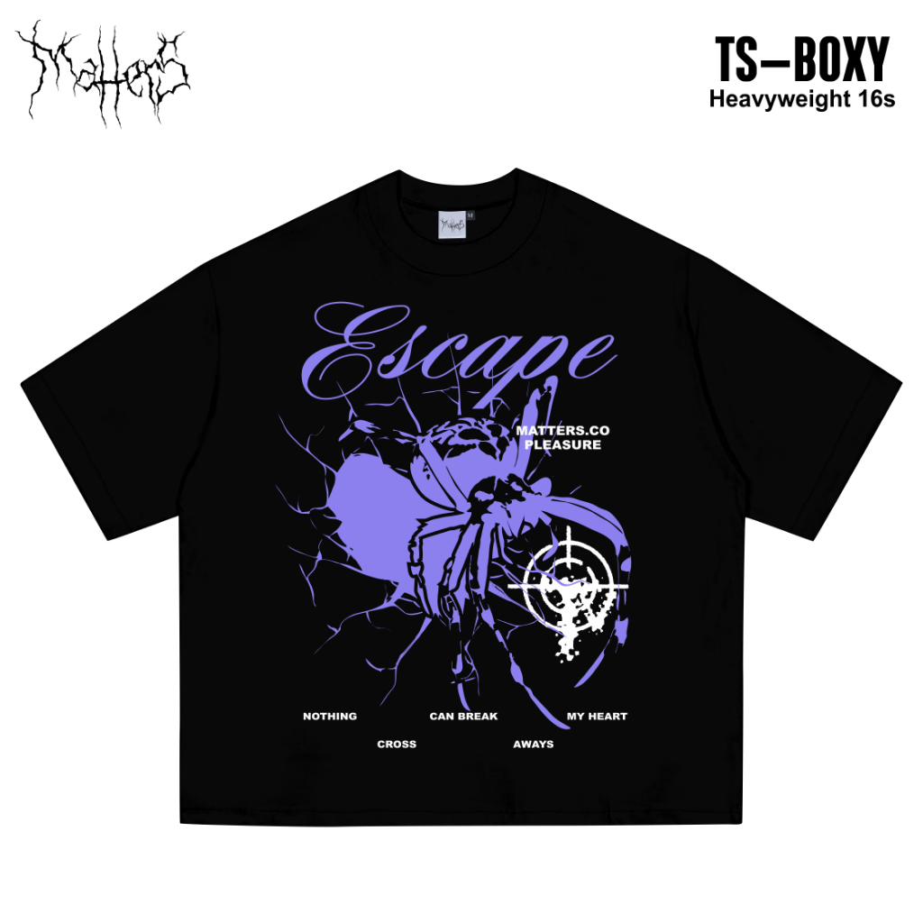Kaos Boxy Pria Hevyweight T shirt Skena "Escape" Hitam by: Everlasting Apparel