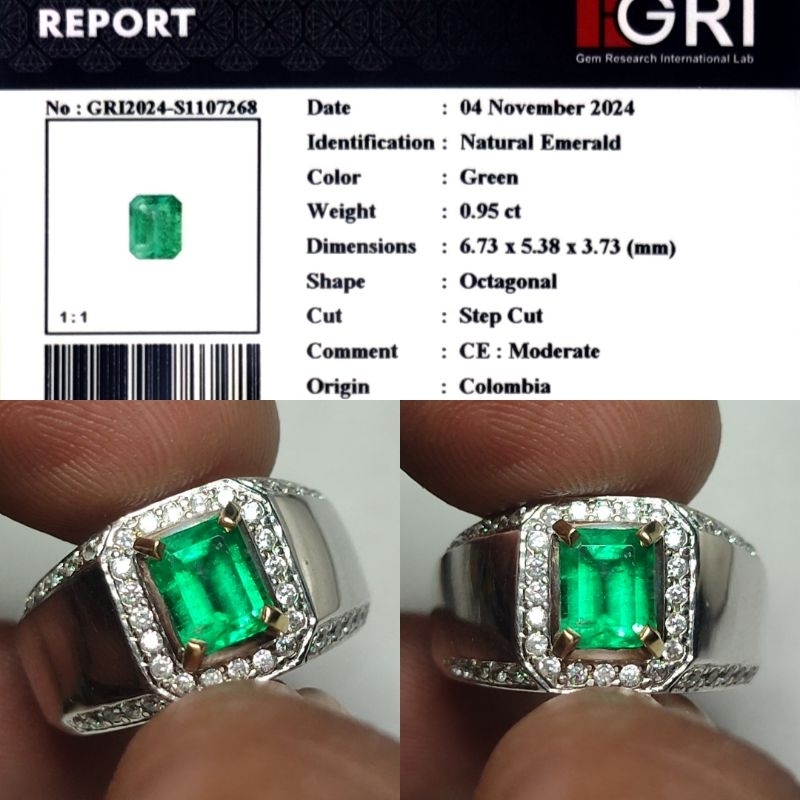 HOT ITEM Natural Emerald Colombia Almost 1ct GRI Top Crystall Ijo Botol Full Luster Gemericik Ring P