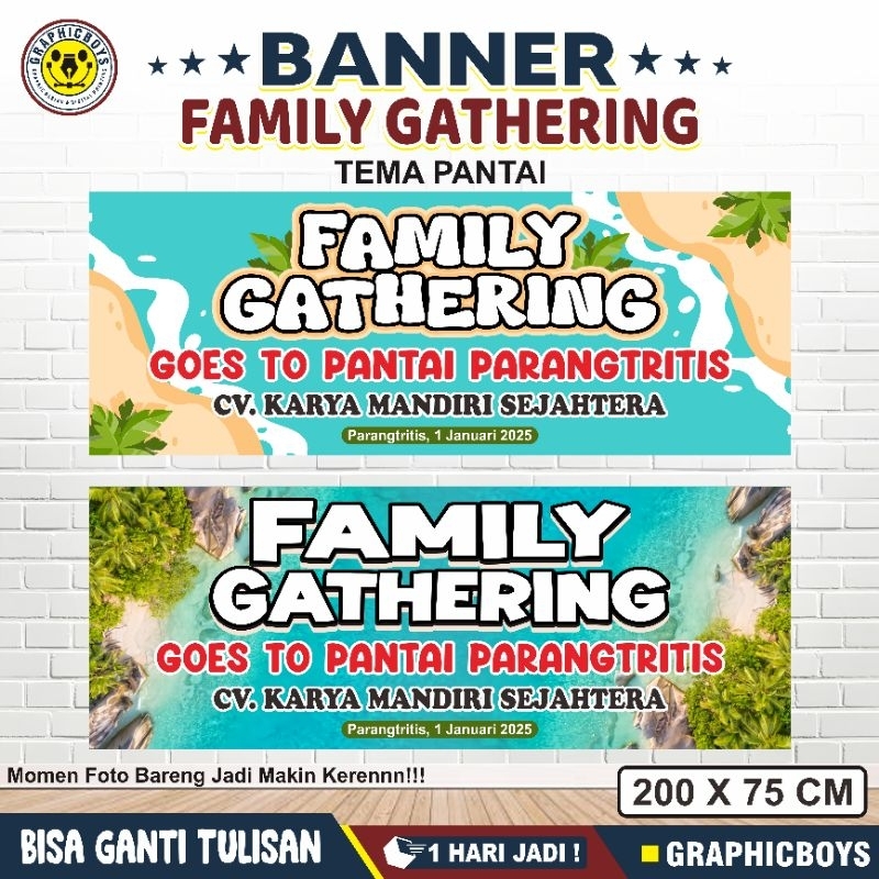 Spanduk Family Gathering Ke Pantai Custom, Banner Family Gathering Ke Pantai Custom