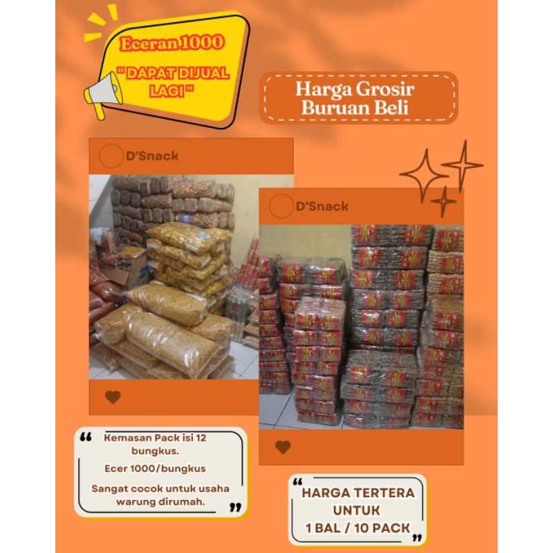 

[Untuk Dijual Lagi] Snack eceran 1000 /bungkus isi 12/pack || Harga 1 Bal Atau 10 Pack| Murah | Manis | Gurih | Pedas ||